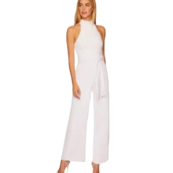 Susana Monaco White Mockneck Jumpsuit Stretch Waist-tie MED NWT Made in the USA - Picture 10 of 14